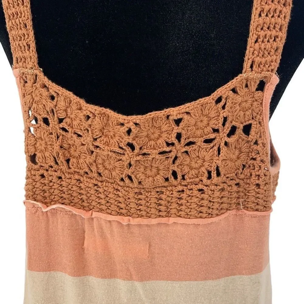 Free People‎ Womens Sayulita Crochet Striped Dress Sleeveless Orange Cream XS
